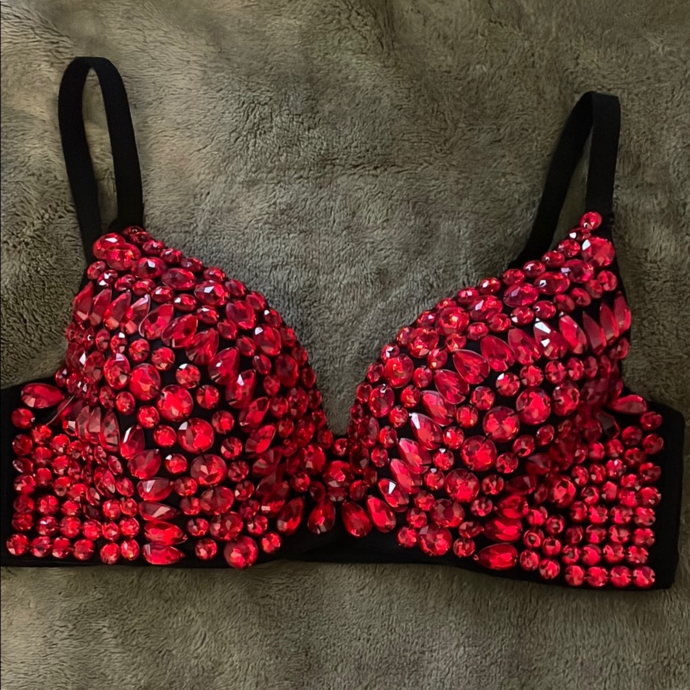 Victoria's Secret Red and Black Rhinestone Bra